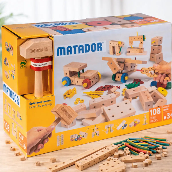 Matador M108 Holzbaukasten 55 Modelle – Komplettansicht des Baukastens