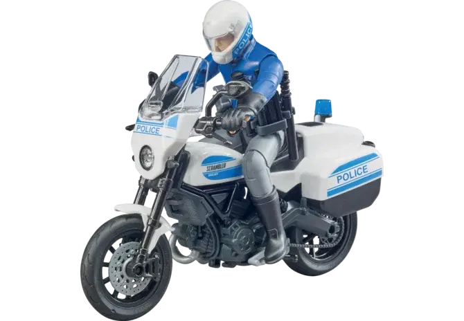 Ducati Polizei-Motorrad Bruder 62731 mit Polizistenfigur – Spielset im Maßstab 1:16