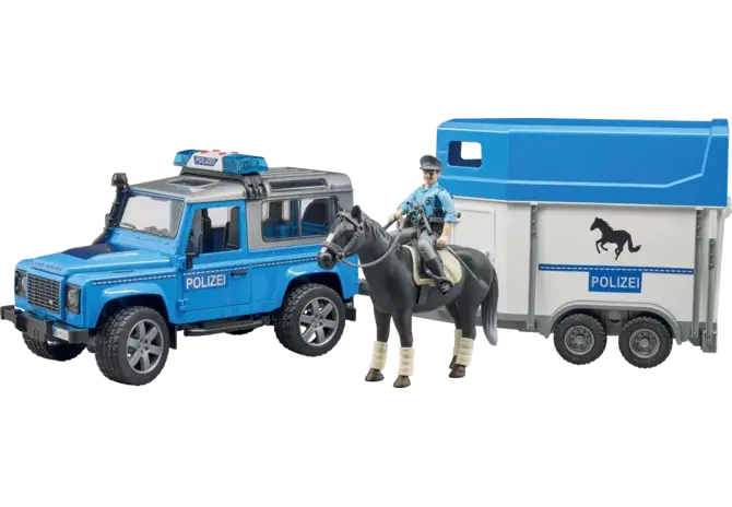 Land Rover Defender Polizei Pferdeanhänger 02588 von Bruder im Maßstab 1:16