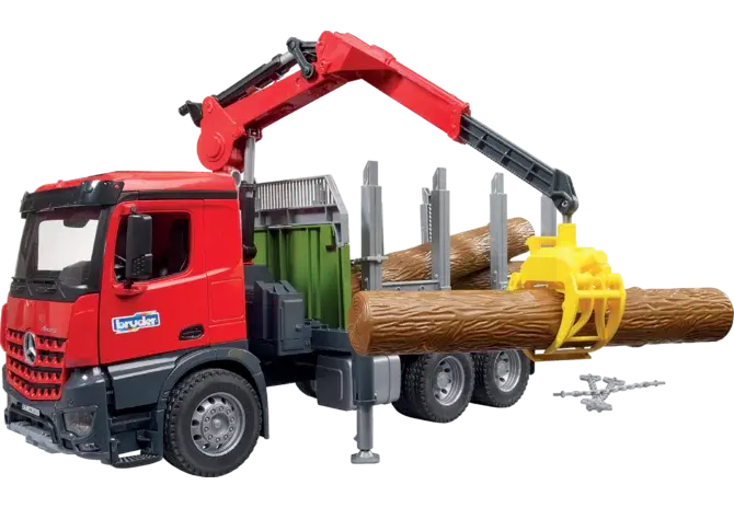 Bruder Arocs Holztransporter mit Ladekran 03669 im Maßstab 1:16 mit Holzstämmen