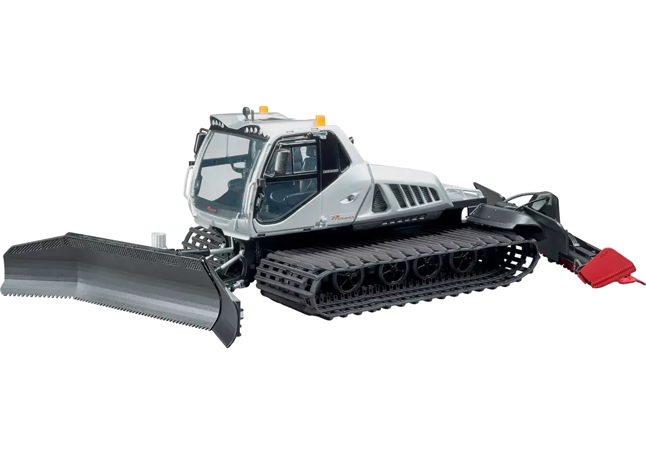 Pistenraupe Bruder Prinoth Leitwolf 02545 mit Räumschild und Heckfräse im Maßstab 1:16