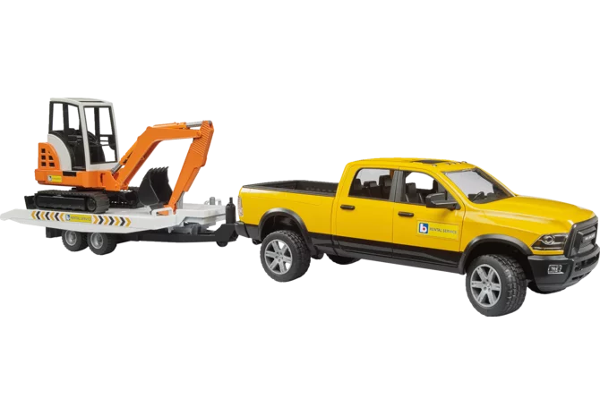 Bruder RAM Rental Service Pickup mit Anhänger und Minibagger Spielzeug 1:16