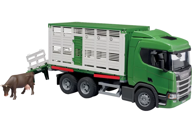 Bruder Scania Super 560R Tiertransporter mit Rind Spielzeug 1:16