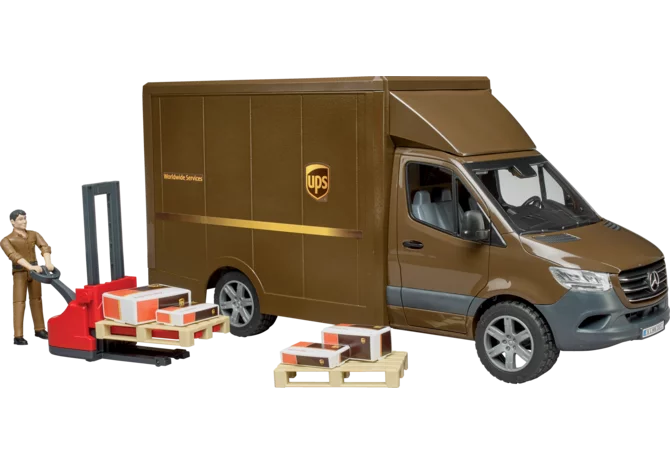 Bruder Mercedes Benz Sprinter UPS mit Fahrer und Zubehör Spielzeug im Maßstab 1:16