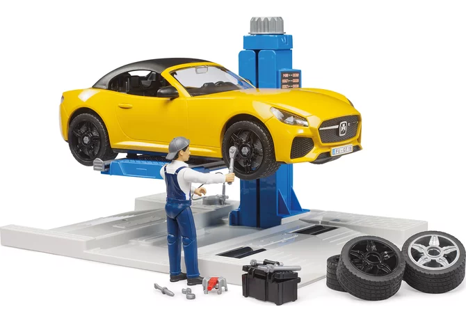 Bruder Werkstatt-Set PKW Hebebühne Mechaniker Spielzeug 1:16
