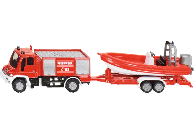 Siku Unimog Feuerwehr mit Rettungsboot Spielzeug 1:87
