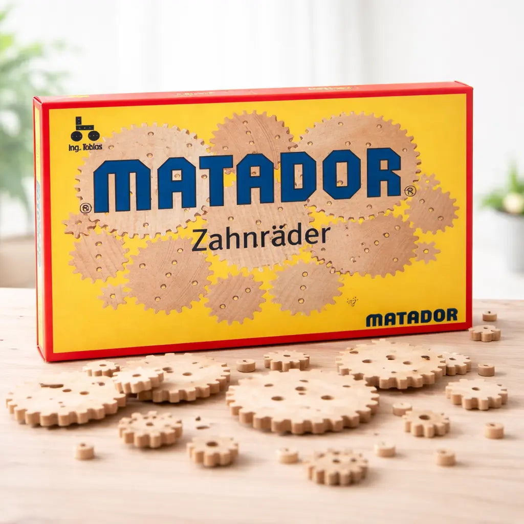 Matador Zahnräder Explorer Spielzeug – Holzbaukasten mit beweglichen Zahnrädern für Kinder