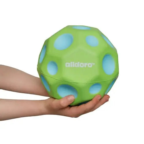 Sprungball alldoro XXL Bouncing Ball 60297 – grüner Ball mit blauen Einkerbungen, 15 cm