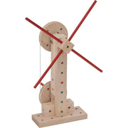 Detailansicht der Holzbausteine und Steckteile des Matador Baukasten E099