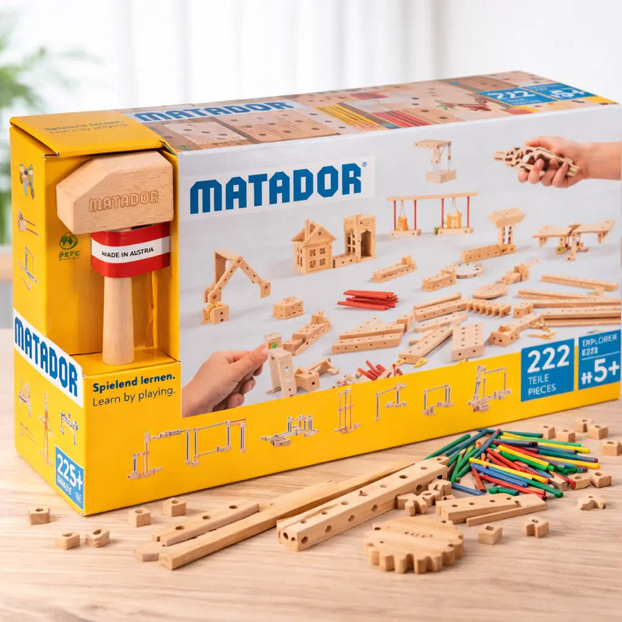 Matador Baukasten E222 Holzbausteine – Set mit nachhaltigen Holzteilen für Kinder ab 5