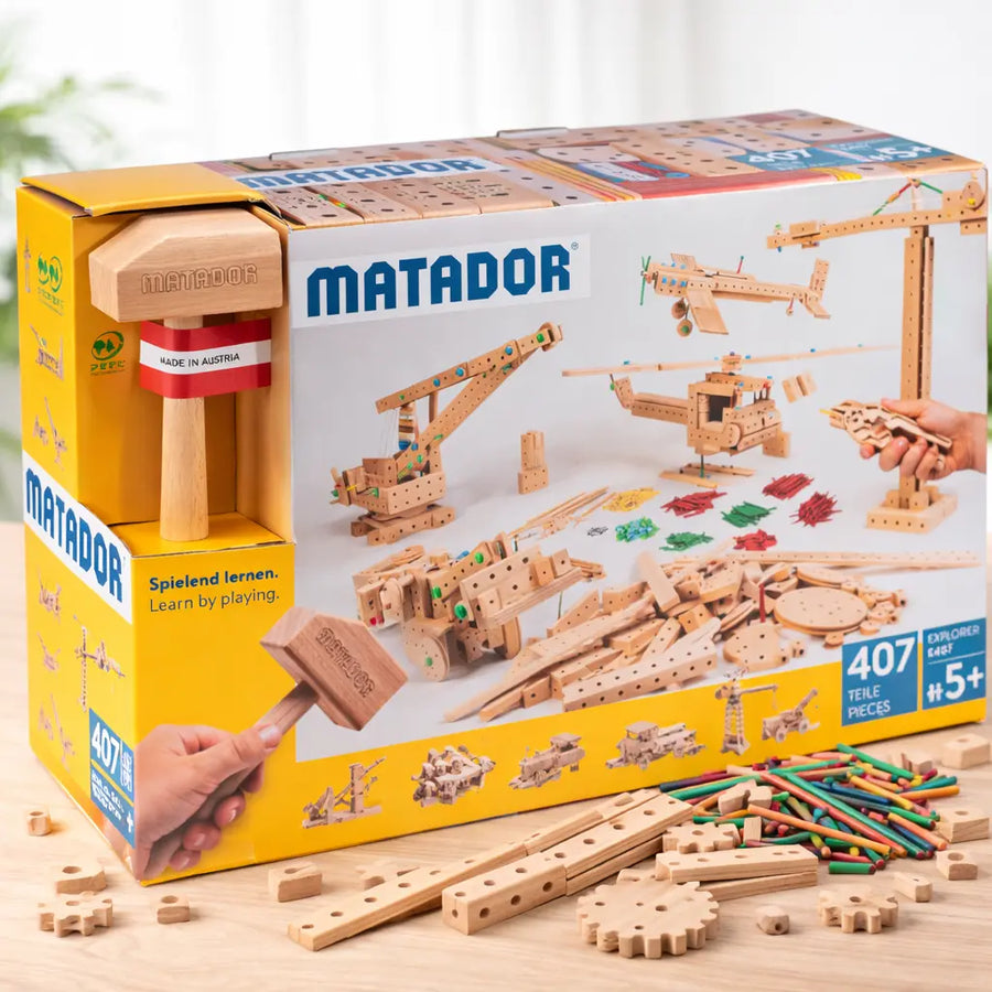 Matador E407 Holzbaukasten 82 Modelle – Konstruktionsspielzeug aus Holz ab 5 Jahren