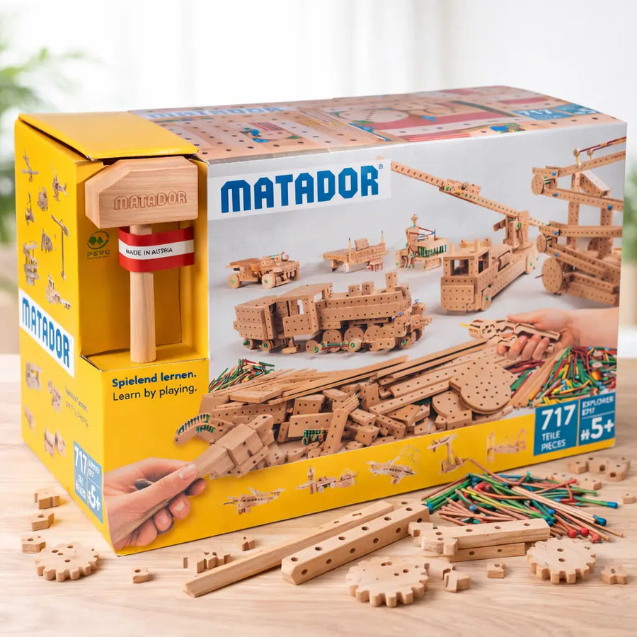 Matador E717 Holzbaukasten 97 Modelle – Konstruktionsspielzeug aus Holz ab 5 Jahren