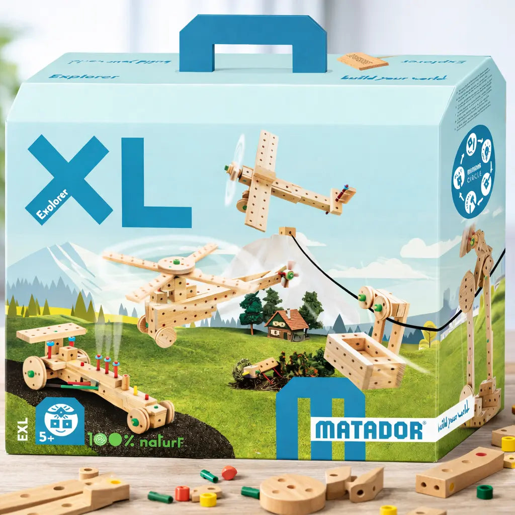 Matador EXL Baukasten 902 Teile – Konstruktionsset aus Holz und Kunststoff ab 5 Jahren