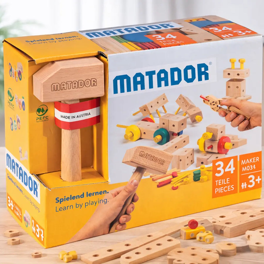Matador Holzbaukasten M034 12 Modelle – vollständiger Bausatz aus Holz für Kinder ab 3