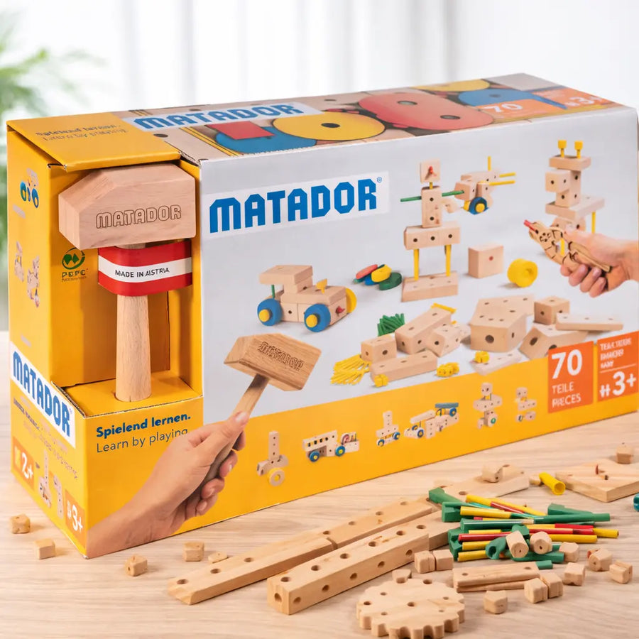 Matador Holzbaukasten M070 30 Modelle – Konstruktionsspielzeug aus Holz ab 5 Jahren