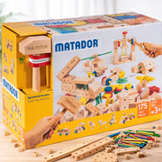 Matador M175 Holzbaukasten 78 Modelle – Komplettansicht des Baukastens mit allen Holzteilen
