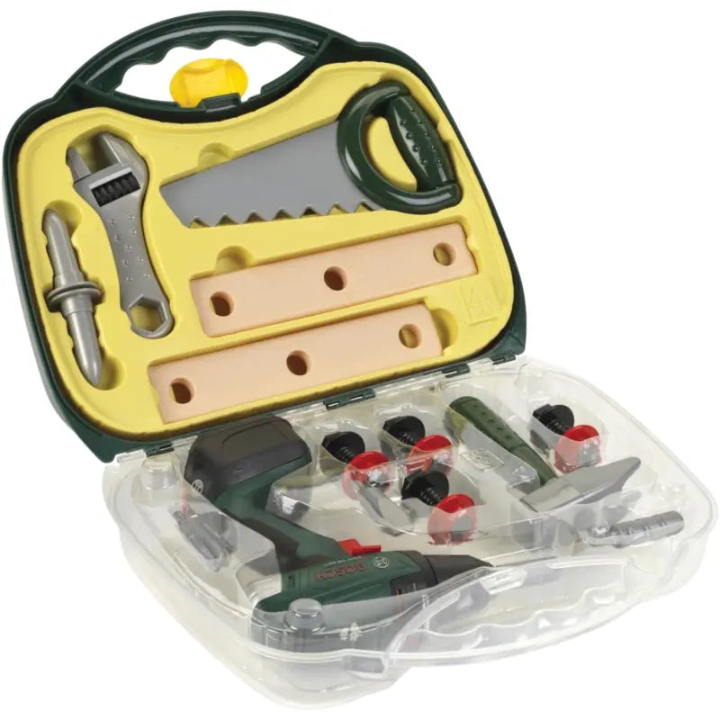 Bosch Akkuschrauber Spielzeug Koffer klein mit Zubehör für Kinder ab 3 Jahren
