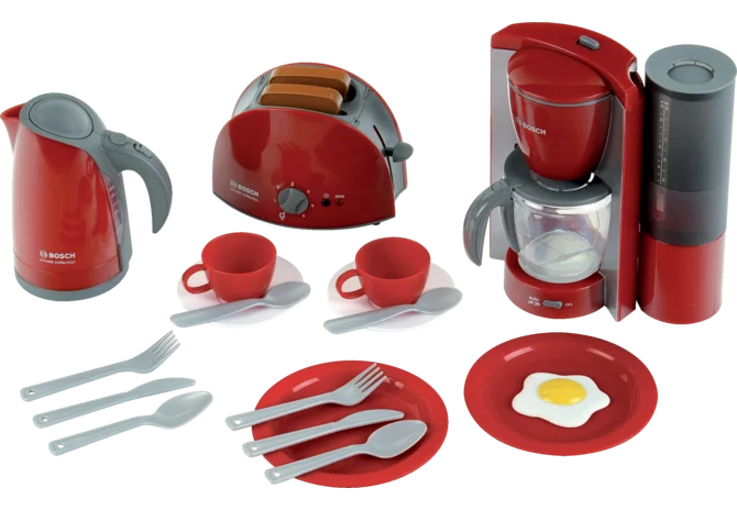 BOSCH Frühstückset Spielzeug von klein mit Wasserkocher, Toaster und Kaffeemaschine

