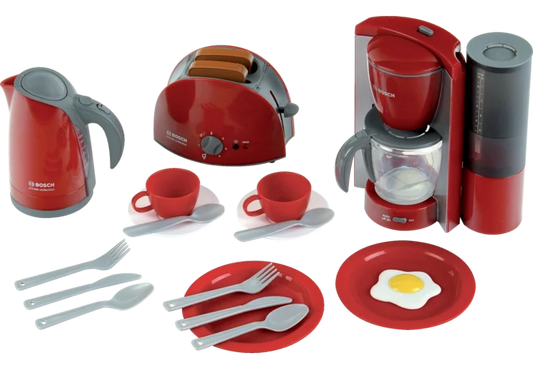 BOSCH Frühstückset Spielzeug von klein mit Wasserkocher, Toaster und Kaffeemaschine
