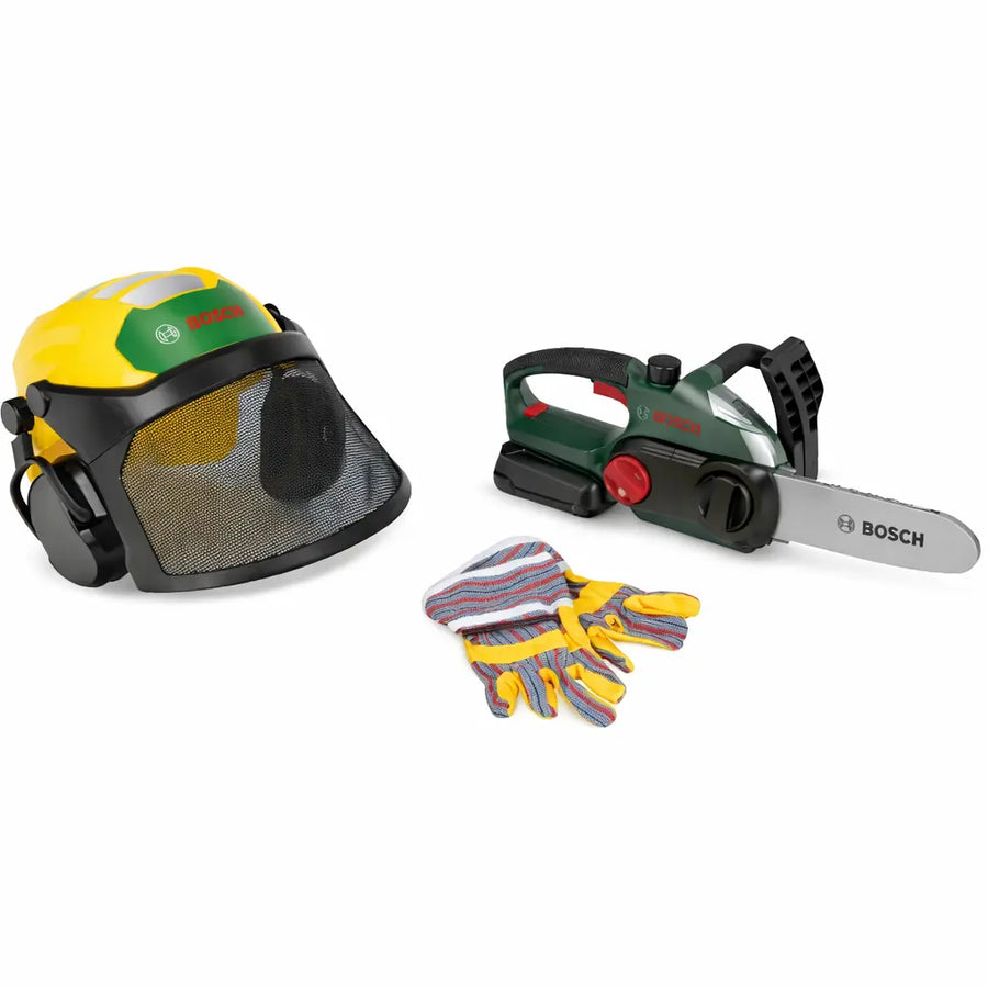 Bosch Waldarbeiter-Set Forsthelm Motorsäge klein – Rollenspiel-Set für Kinder ab 3 Jahren