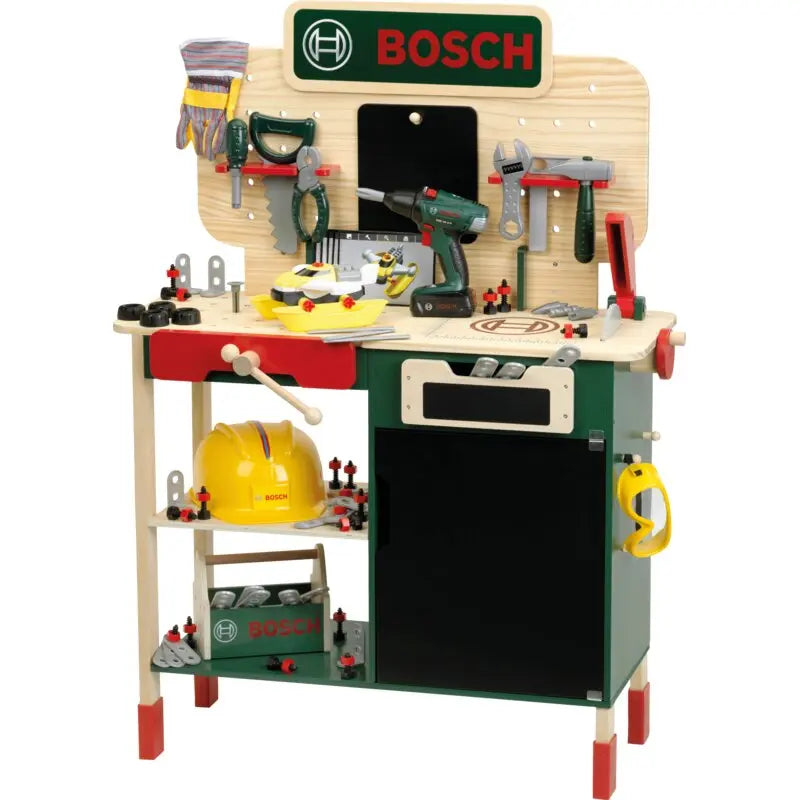 BOSCH Holz Werkbank Spielzeug 100-teilig von klein – Kinderwerkzeugset mit Zubehör