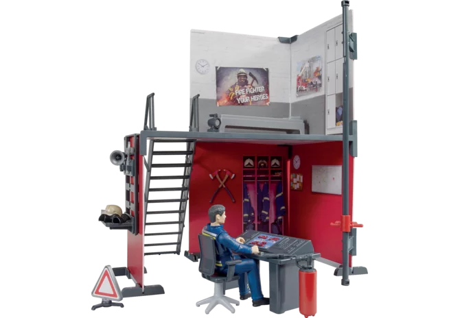 Bruder Feuerwehrstation mit Feuerwehrmann im Maßstab 1:16
