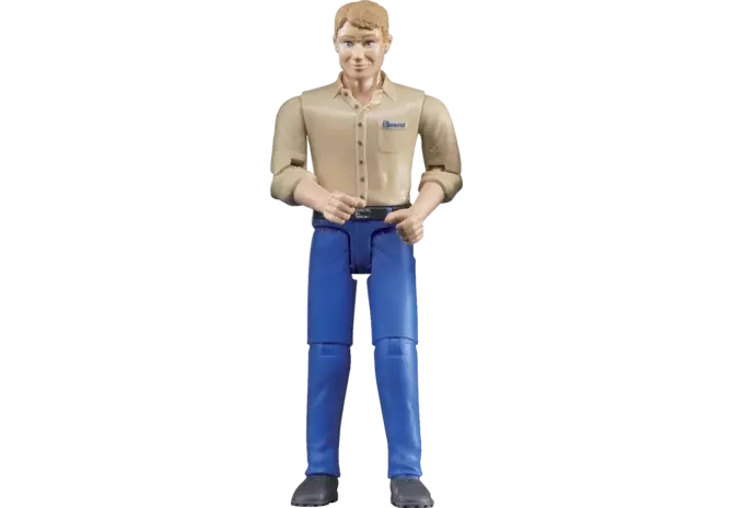 Spielfigur Mann blaue Hose Bruder 60006 im Maßstab 1:16, stehend, Frontansicht