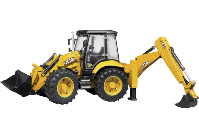Baggerlader JCB 5CX eco 02454 von Bruder im Maßstab 1:16 mit Frontlader und Heckbagger