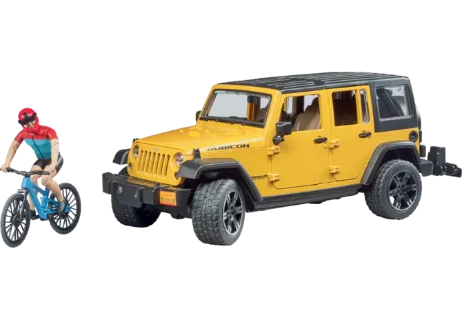 Bruder Jeep Wrangler Unlimited 02543 mit Radfahrerfigur und Fahrrad im Maßstab 1:16