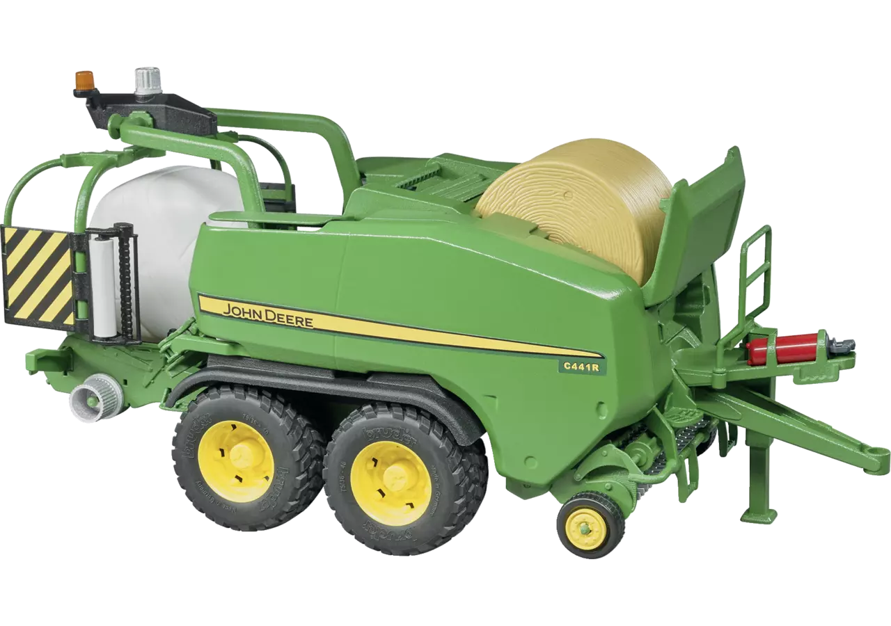 Bruder John Deere Presswickelkombination C441R im Maßstab 1:16 mit Rundballen
