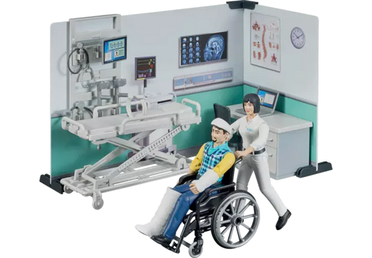 Bruder Krankenstation Spielset mit Ärztin, Patient, Krankenbett, Rollstuhl und medizinischem Zubehör
