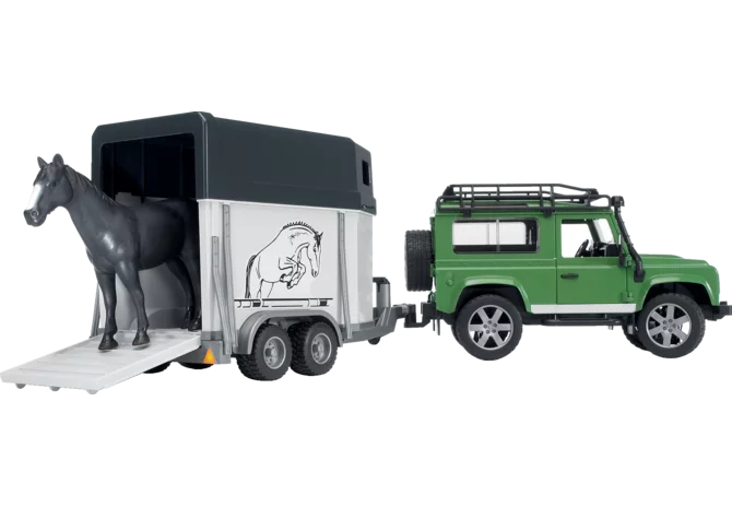 Bruder Land Rover Defender mit Pferdeanhänger Spielzeug im Maßstab 1:16

