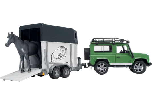 Bruder Land Rover Defender mit Pferdeanhänger Spielzeug im Maßstab 1:16

