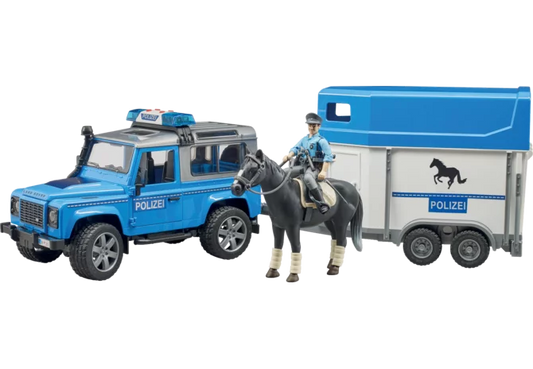 Bruder Land Rover Defender Polizei mit Pferdeanhänger Spielzeug 1:16
