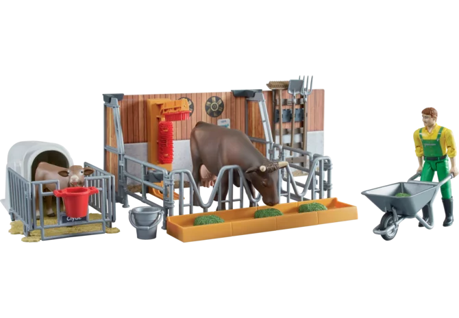 Bruder Landwirtschafts-Figurenset mit Kuh, Kälberstall und Landwirt im Maßstab 1:16
