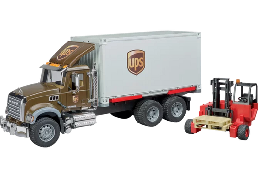 Bruder MACK Granite UPS Logistik LKW mit Mitnahmestapler Spielzeug im Maßstab 1:16
