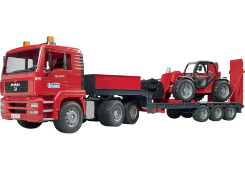 Tieflader Teleskoplader MLT 633 02774 von Bruder – MAN TGA LKW mit Tieflader 1:16