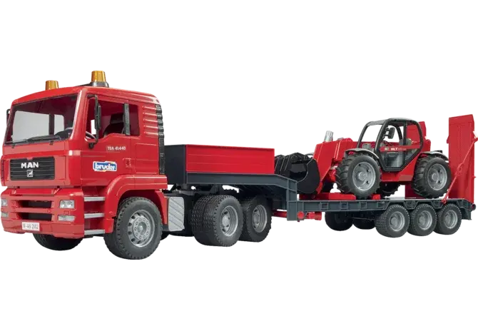 Tieflader Teleskoplader MLT 633 02774 von Bruder – MAN TGA LKW mit Tieflader 1:16