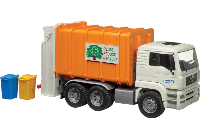 Bruder MAN TGS Müllabfuhr Hecklader mit zwei Mülltonnen Spielzeug
