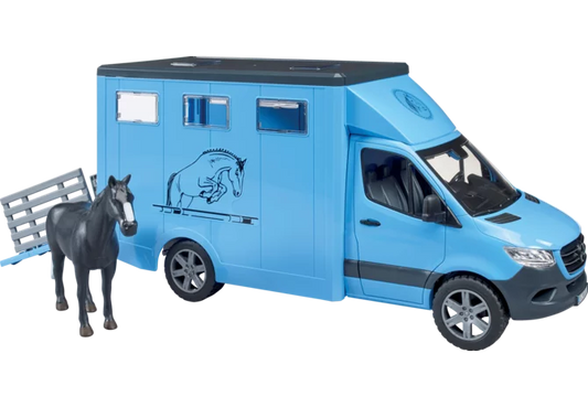 Bruder Mercedes-Benz Tiertransporter mit Pferd im Maßstab 1:16
