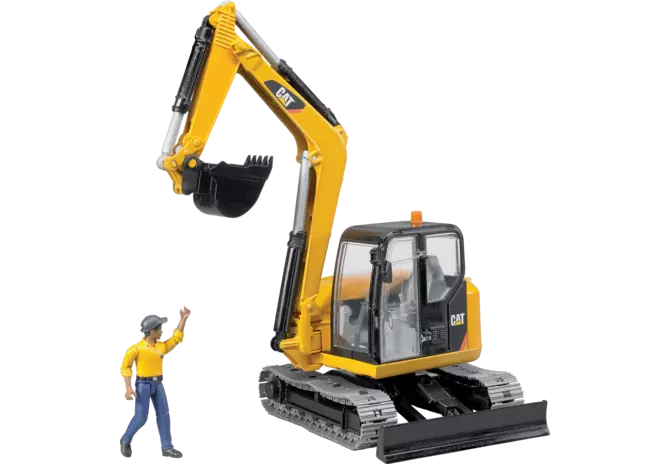 Bruder Minibagger Caterpillar mit Bauarbeiter Spielzeug im Maßstab 1:16
