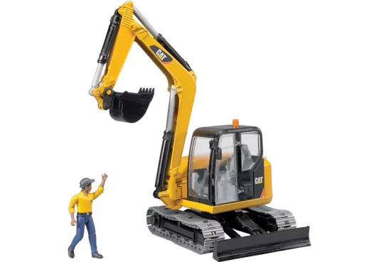 Bruder Minibagger Caterpillar mit Bauarbeiter Spielzeug im Maßstab 1:16
