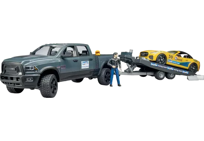 Pickup mit Autoanhänger Bruder 02504 – RAM 2500 Transportset 1:16 mit Seilwinde