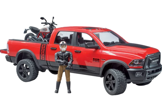 Bruder RAM 2500 Pickup mit Motorrad Spielzeug im Maßstab 1:16
