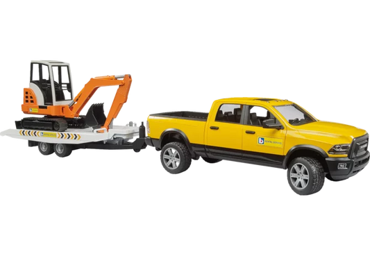 Bruder RAM Rental Service Pickup mit Anhänger und Minibagger Spielzeug 1:16
