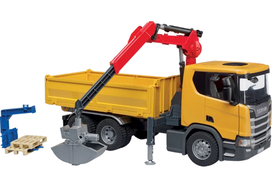 Bruder Scania Super 560R Kran-LKW mit 2 Paletten Spielzeug 1:16
