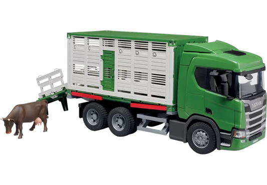 Bruder Scania Super 560R Tiertransporter mit Rind Spielzeug 1:16
