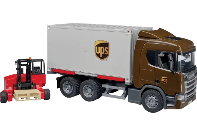Bruder Scania Super 560R UPS Logistik LKW mit Mitnahmestapler Spielzeug 1:16
