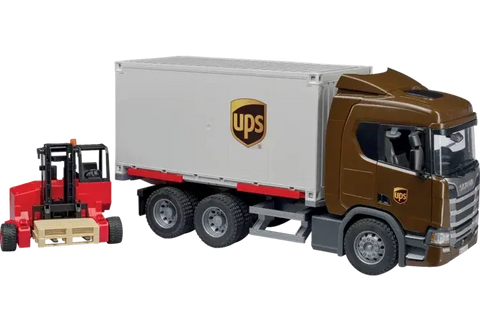 Bruder Scania UPS LKW 03582 mit Mitnahmestapler im Maßstab 1:16 – Seitenansicht