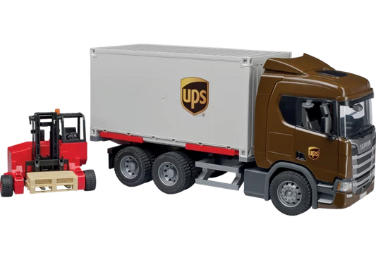 Bruder Scania Super 560R UPS Logistik LKW mit Mitnahmestapler Spielzeug 1:16
